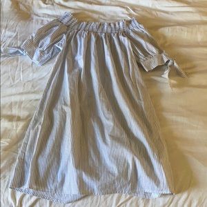 Blue & White Striped Off Shoulder Dress